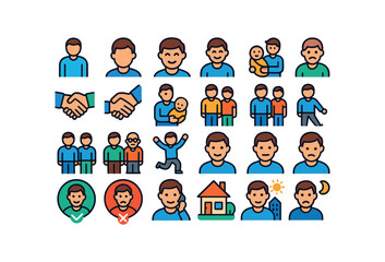 colorful flat vector icons Father (Basic) father icon father face father father hug father hand father baby father child father teen father adult father senior father active father inactive.