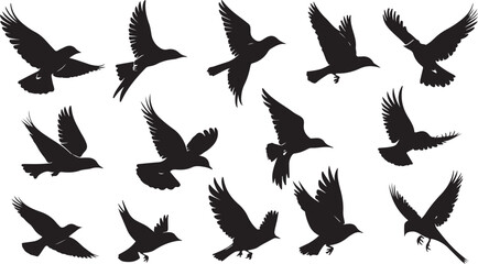 Graceful Flock Silhouettes Birds in Flight Captivating Imagery Evoking Freedom and Tranquility Against White Backdrop Seamless Pattern