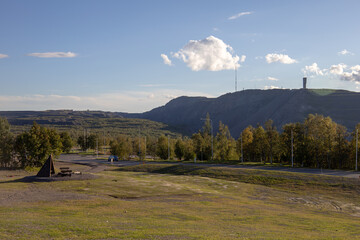 The old city center of Kiruna, Sweden, being demolished in autumn.