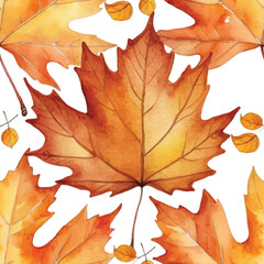 Seamless Watercolor Autumn Leaves Pattern.