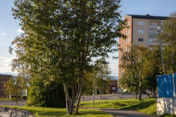 The old city center of Kiruna, Sweden, being demolished in autumn.