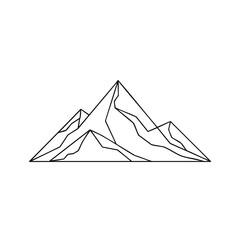 Simple black and white mountain range line art illustration.