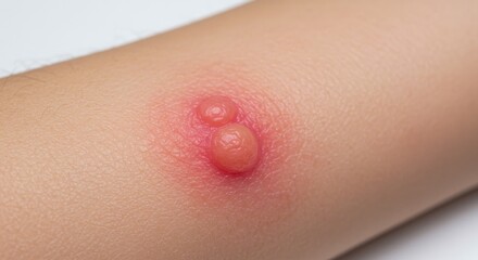 Fototapeta premium Close-up of a Cluster of Blistering Skin Lesions on a Childs Arm.