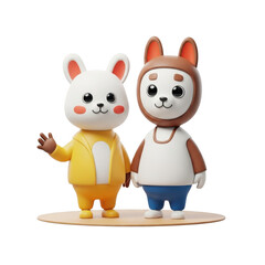 Adorable cartoon characters duo friends happy together in fun 3d digital art