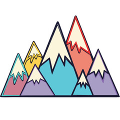Vibrant illustration of a colorful mountain range in nature.