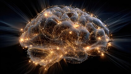 Neural network brain, glowing connections