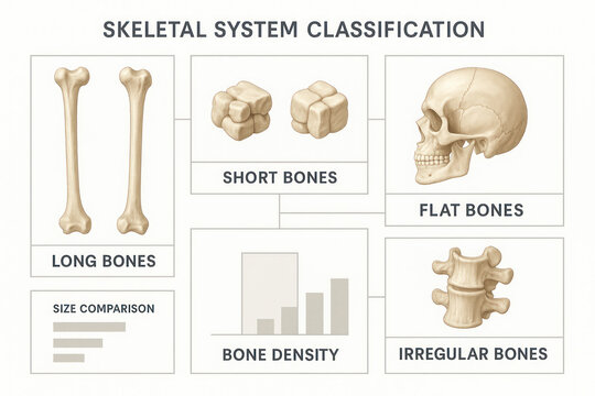 Skeletal System Classification: Types of Bones Diagram - Illustration