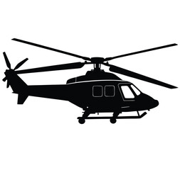 Military transport helicopter flying in the sky with spinning rotor blades, a powerful aircraft for rescue and attack missions