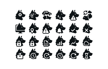 Fototapeta premium vector solid black filled icons Sheepdog (Advanced) sheepdog smart sheepdog ai sheepdog auto sheepdog manual sheepdog synced sheepdog unsynced sheepdog monitor sheepdog track sheepdog alert.
