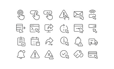 vector outline icons Push (Types) push button push switch push notification push alert push message push signal push data push command push update push sync push request push response push.