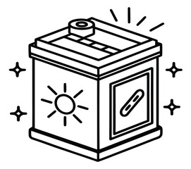 An icon of a red metal recycling bin with a charging battery symbol inside, isolated on a white background