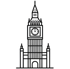 A detailed vector illustration of London's Big Ben clock tower and the Houses of Parliament, a famous British landmark