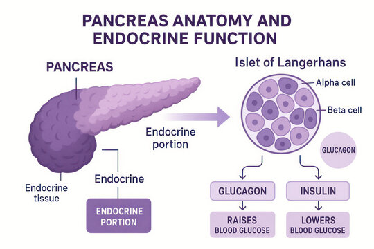 Pancreas Anatomy and Endocrine Function, Illustration