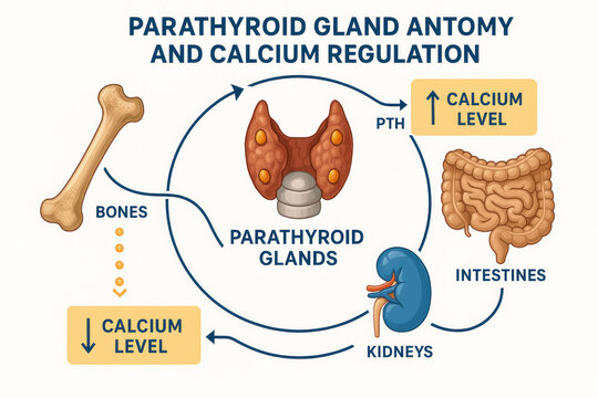 Parathyroid Gland Anatomy and Calcium Regulation Diagram - Illustration