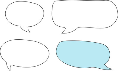 Line frame text speech bubble set. Line balloon design talk speech bubble frame. Text dialog balloon, simple doodle thinking cloud. Vector illustration or PNG