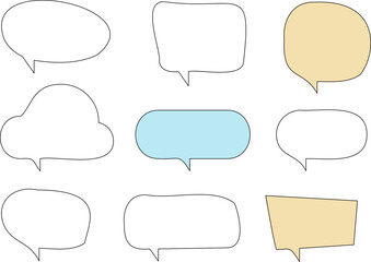 Obraz premium Line frame text speech bubble set. Line balloon design talk speech bubble frame. Text dialog balloon, simple doodle thinking cloud. Vector illustration or PNG