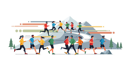 Athletes Striving For Fitness And Wellness While Running On Mountain Trails