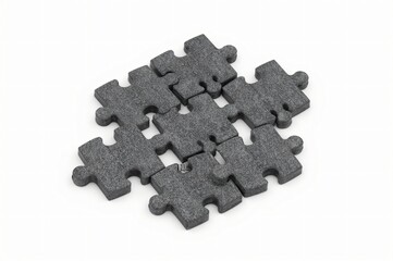 Grey puzzle pieces, incomplete, white background, solution concept