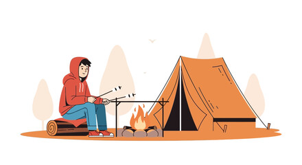 Fototapeta premium Camping and Roasting Marshmallows: An Illustration Depicting Leisure and Outdoor Adventure