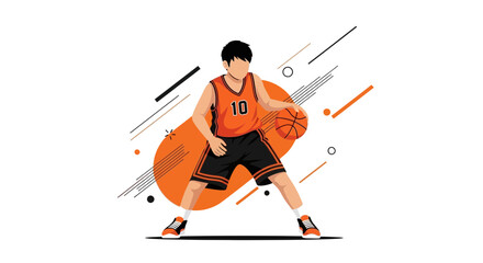 Basketball Player Dribbling In A Modern Style Vector Illustration With Geometric Elements