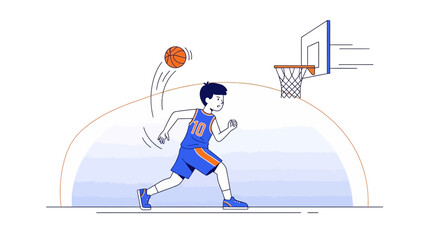 Basketball Player Shooting a Ball Towards the Basket in an Illustrated Style
