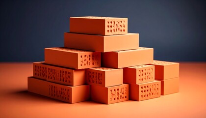 Stacked terracotta bricks against a gradient background