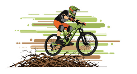 Fototapeta premium Bicyclist Navigating Rough Terrain Graphic Depicting Bicycle Riding in Stylized Art