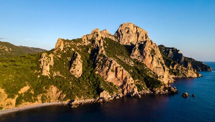 Coastal mountain range, dramatic cliffs, and serene ocean