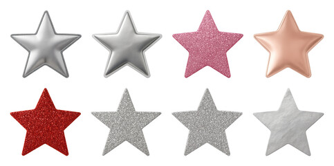 PNG Colorful metallic star decorations, element set on transparent background