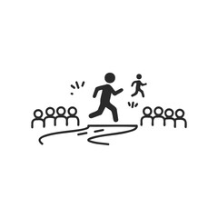 Successful leadership icon: leading figure inspiring group with innovation