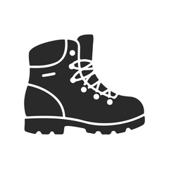 Silhouette of a hiking boot with laces on white background