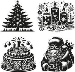 black and white silhouette of christmas tree