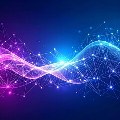 Abstract Network Waveform with Glowing Particles and Connections.