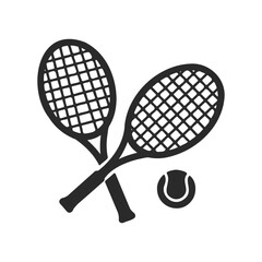 Crossed tennis rackets with ball icon in black and white