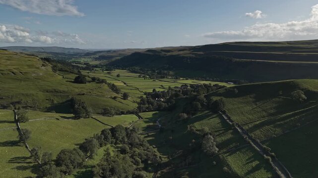 Aerial View of Kettlewell Village and the Scenic Upper Wharfedale Landscape in Yorkshire Dales, England