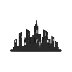 Modern cityscape silhouette with skyscrapers on white background