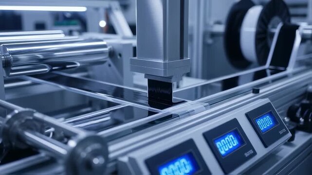 Modern energy device pilot line processing flexible supercapacitor components with continuous graphene ink film applied by slotdie coater.