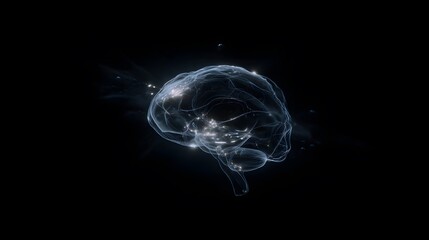 Floating semi-transparent brain in a black void