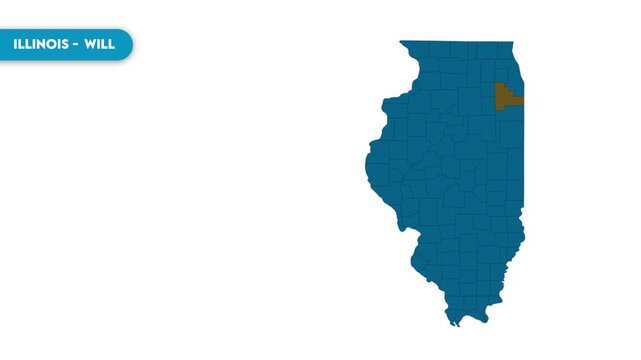 Will Map Video, Illinois map, Illinois United States, Political Map of Illinois, national flag and borders, perfect for presentations, travel, education,and global studies.
