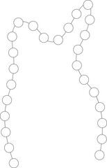 Smoothly curved linear path composed of circular elements arranged in a continuous sequence.
