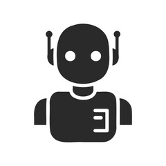 Minimalist black and white robot icon with antennas and expressionless face