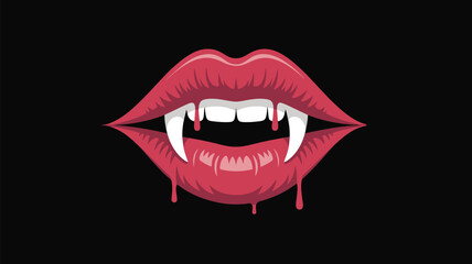 Sensual vampire lips with dripping blood and sharp fangs create a mysterious, alluring Halloween vibe