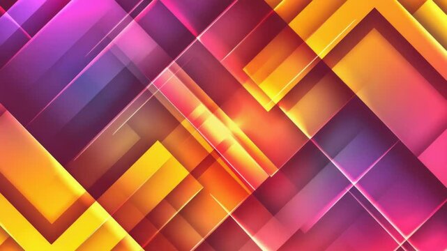 A vibrant geometric pattern features interlocking squares and lines on a bright colored background