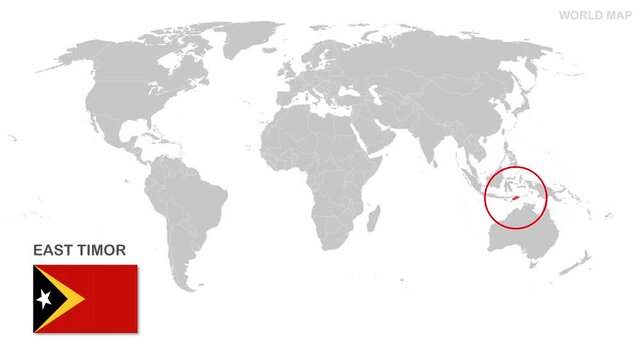 East Timor Map Video, highlighted in the world map with national flag and borders, perfect for presentations, travel, education, geography, and global studies.