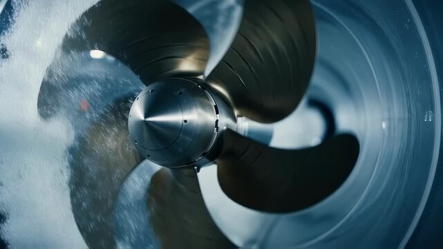 Water tunnel experiment showing bubble collapse around a fuelefficient vessel propeller aiding research in sustainable shipping technology.