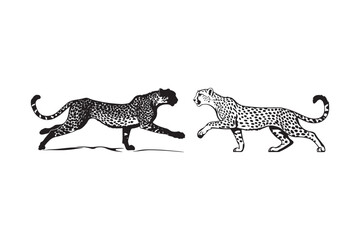 Two stylized panthers in dynamic poses facing each other