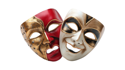 Comedy and tragedy masks isolated on white. Clipping path included