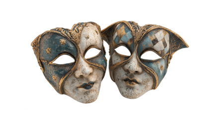 Comedy and tragedy masks isolated on white. Clipping path included
