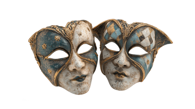 Comedy and tragedy masks isolated on white. Clipping path included