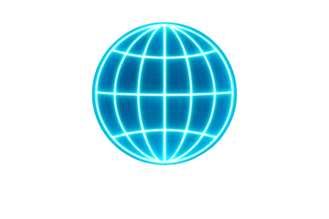 A glowing, luminous, bright blue globe against a plain backdrop. It symbolizes connectivity and global reach. The clean lines and bright color suggest modernity and technological advancement